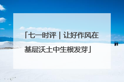 七一时评｜让好作风在基层沃土中生根发芽